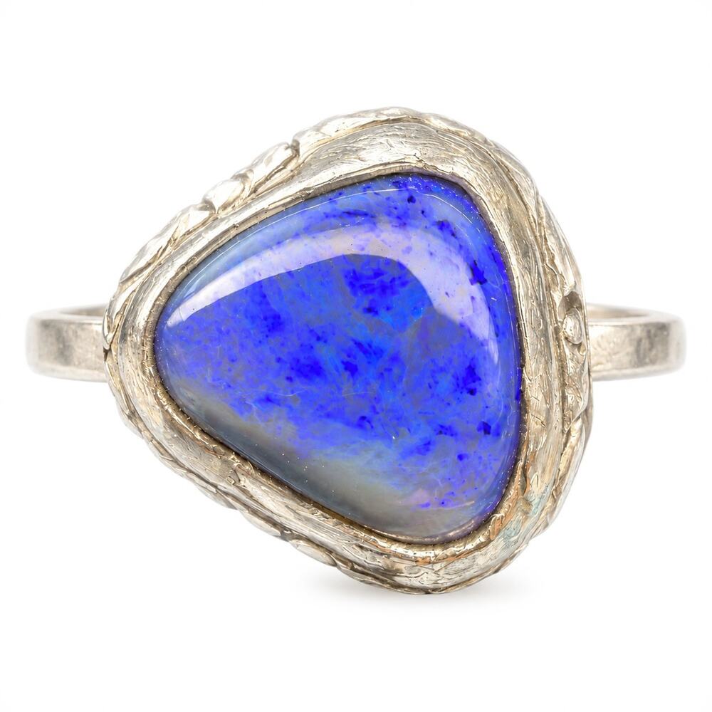 Lightning Ridge Blue Opal Doublet Sterling Silver Ring Size 6 Filigree Setting